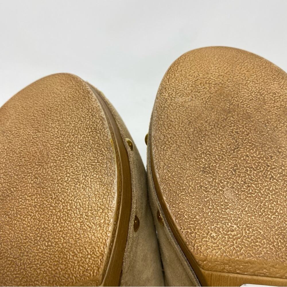 Steve Madden platform tan leather suede clogs womens size 10 gold brads - Picture 7 of 10